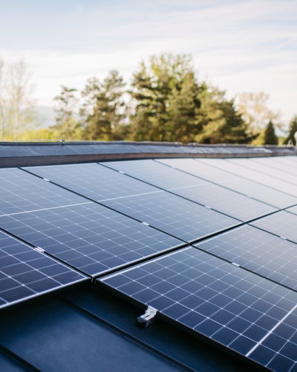 Close up of solar panels installed on the roof.